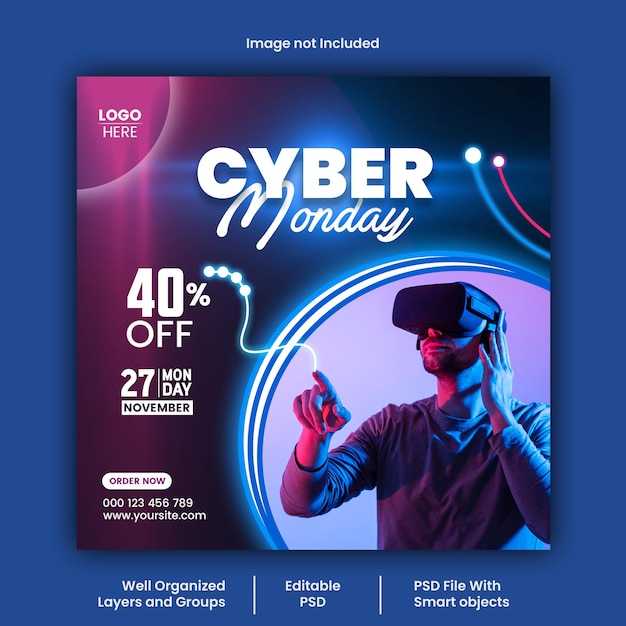 Modelo de design de postagem de mídia social de venda da Cyber Monday