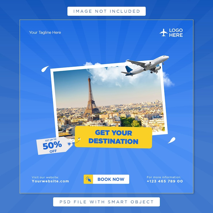 PSD modelo de design de postagem de mídia social de viagem no instagram