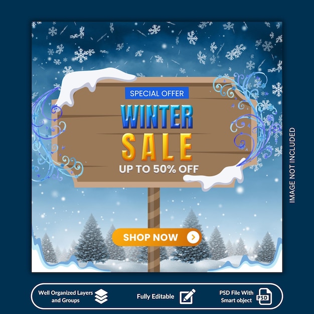 Modelo de design de postagem de mídia social e Instagram de venda de inverno