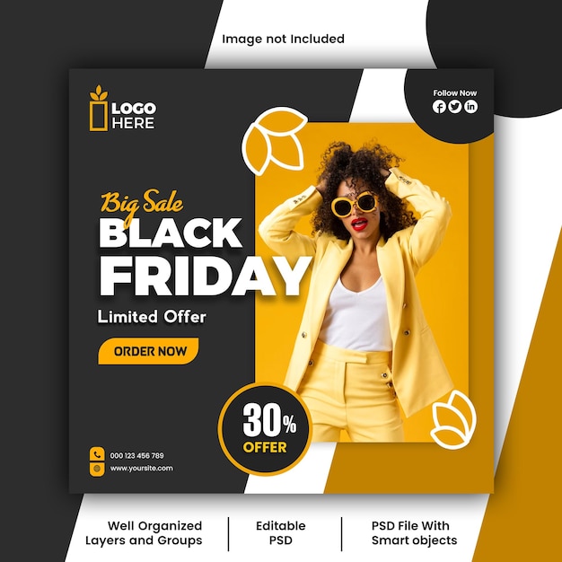 Modelo de design de postagem de mídia social PSD Black Friday Fashion