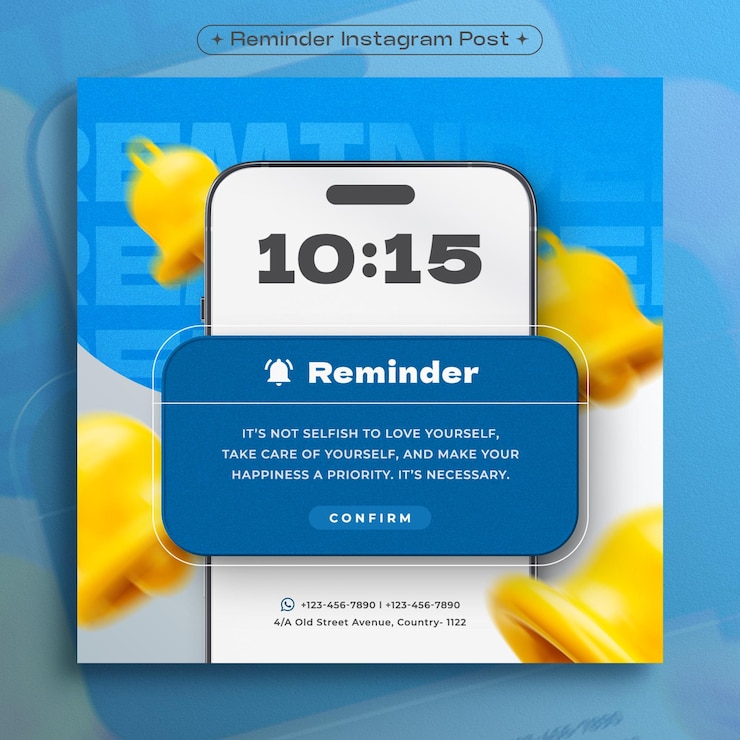 PSD modelo de design de postagem do instagram de lembrete de notificação