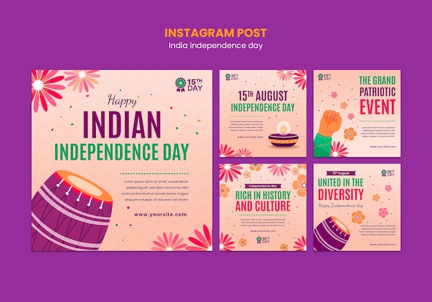 Modelo de design de postagem do instagram do dia da independência da Índia