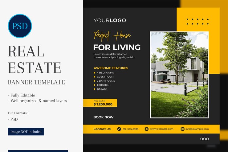 PSD modelo de design de postagem em mídia social imobiliária eleve sua presença on-line e marketing imobiliário