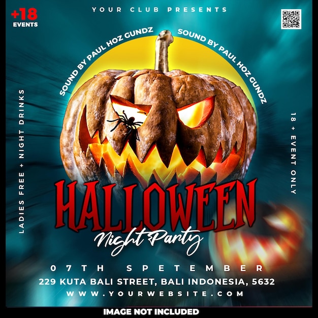 PSD modelo de design de postagem em mídia social para festa à noite de halloween