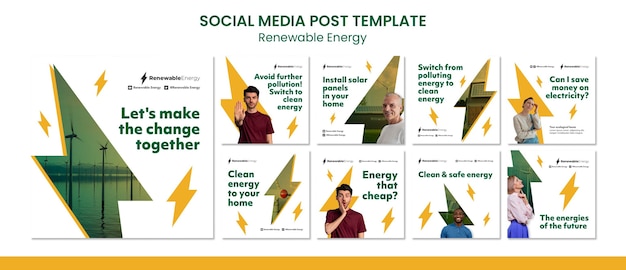 Modelo de design de postagens de instagram de energia renovável