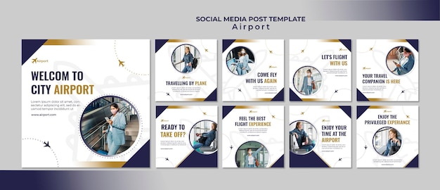 PSD modelo de design de postagens de mídia social do aeroporto