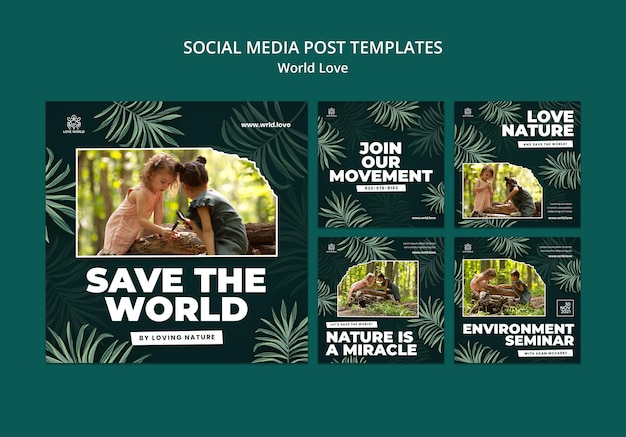 Modelo de design de postagens do Instagram de amor mundial