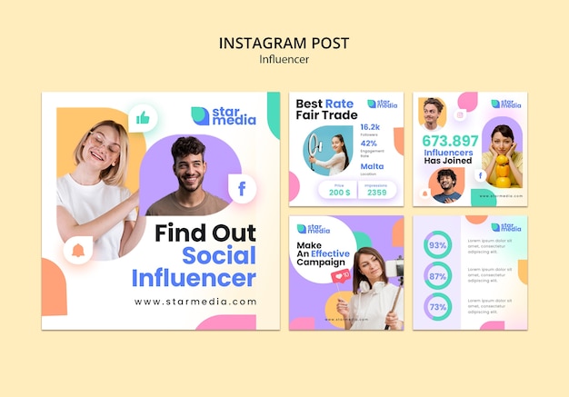 Modelo de design de postagens do instagram de influenciador