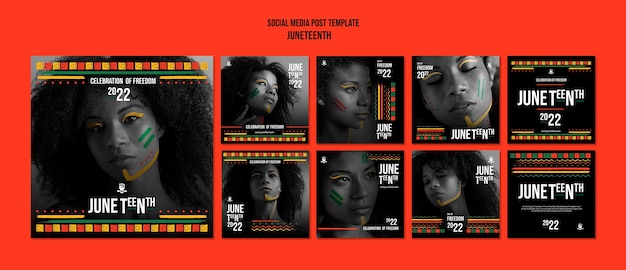 PSD modelo de design de postagens do instagram juneteenth