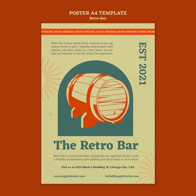 Modelo de design de pôster de bar retrô