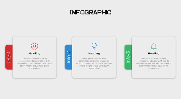 Modelo de design de rótulo infográfico Psd com ícones e 3 opções ou etapas