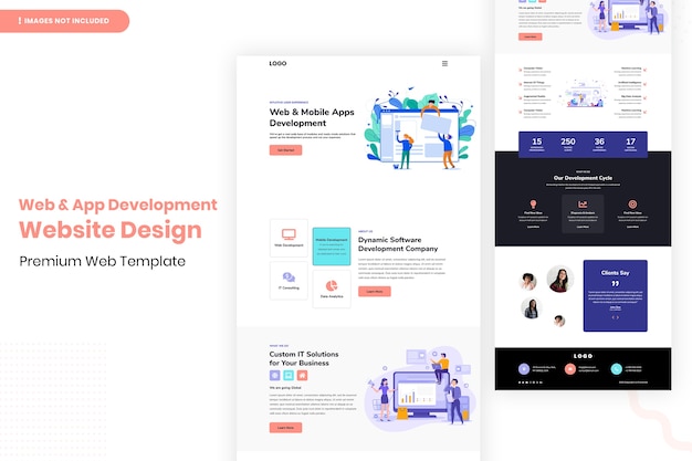 PSD modelo de design de site de desenvolvimento de aplicativos e web