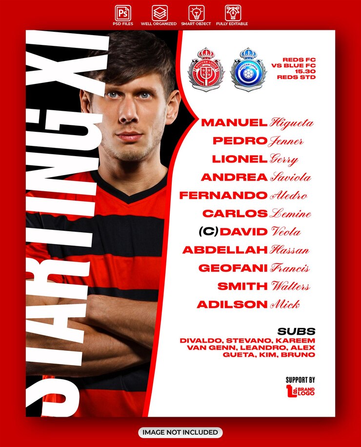 PSD modelo de design do time titular de futebol