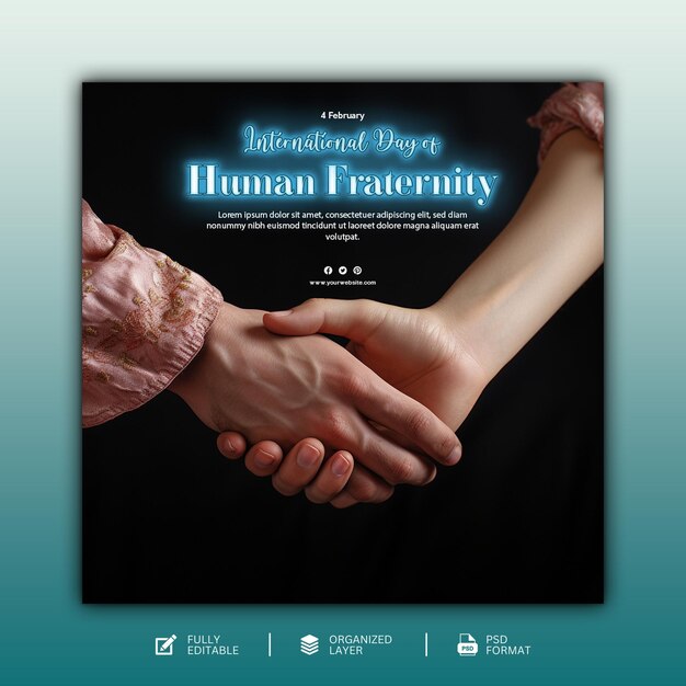 PSD modelo de design gráfico de mídia social do dia internacional da fraternidade humana