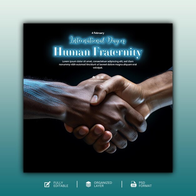 PSD modelo de design gráfico de mídia social do dia internacional da fraternidade humana