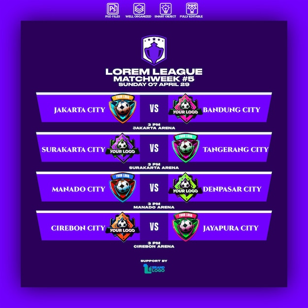 Modelo de design gráfico do cronograma da liga de futebol