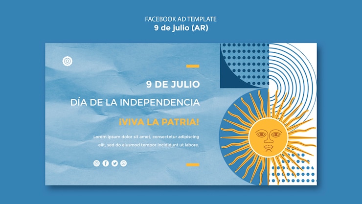 PSD modelo de design plano de 9 de julho para facebook