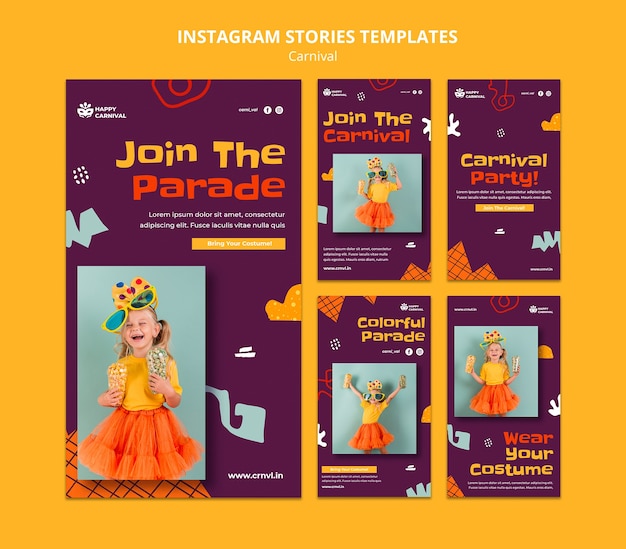 Modelo de design plano para histórias de carnaval no Instagram