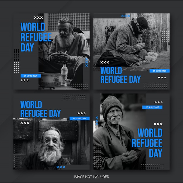 Modelo de dia mundial dos refugiados no instagram post bundle