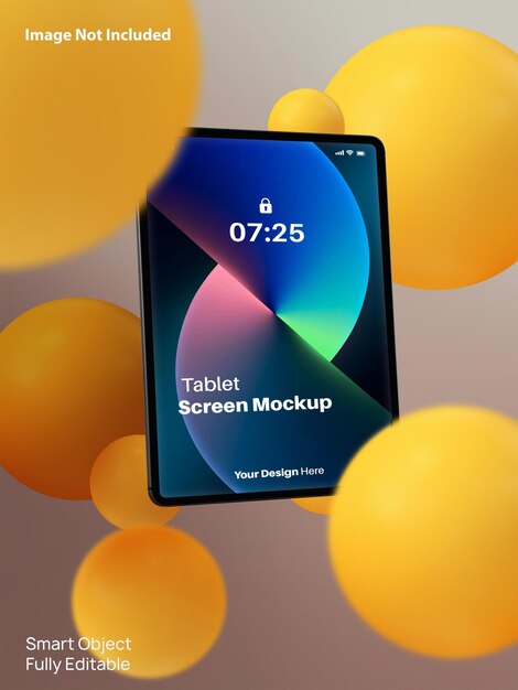 PSD modelo de ecrã de tablet flutuante com bolhas