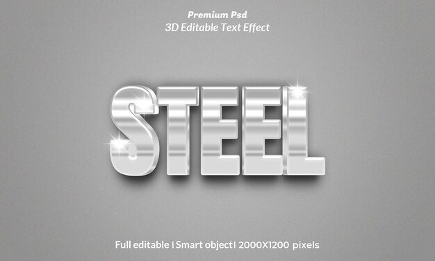 Modelo de efeito de estilo de texto 3d de aço PSD Premium