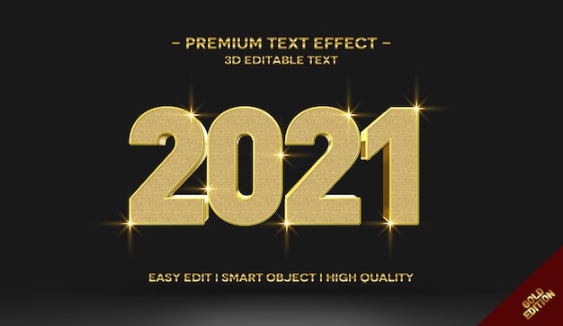 Modelo de efeito de estilo de texto 3d gold 2021