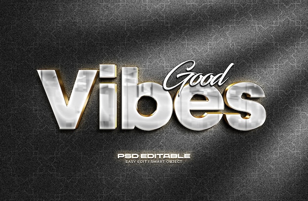 PSD modelo de efeito de estilo de texto 3d good vibes