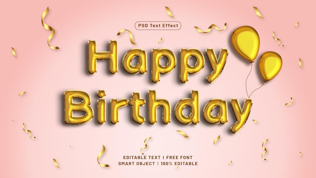 Modelo de efeito de estilo de texto de balão de feliz aniversário