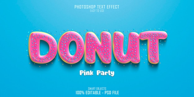 PSD modelo de efeito de estilo de texto donut pink party