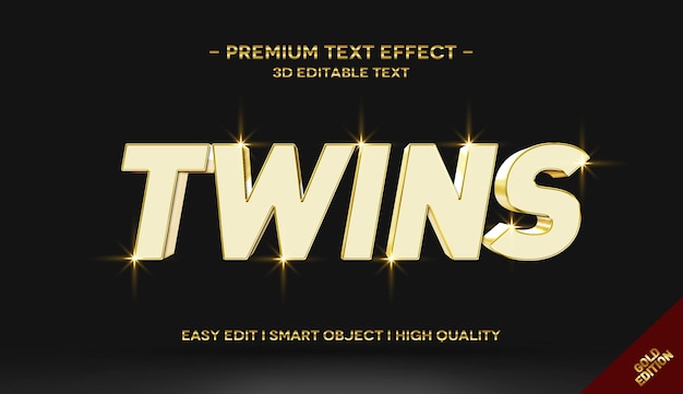 Modelo de efeito de estilo de texto dourado twins 3d