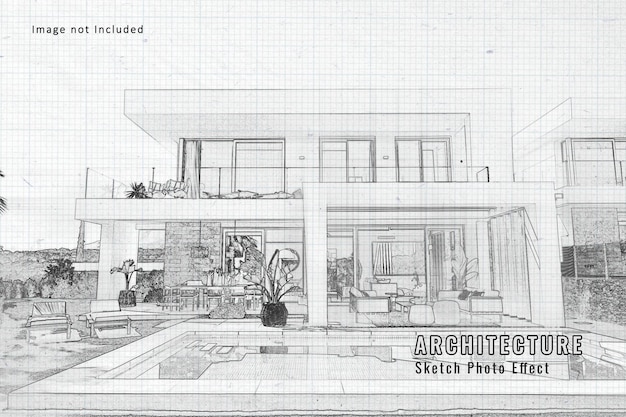 PSD modelo de efeito de foto de esboço de projeto de arquitetura