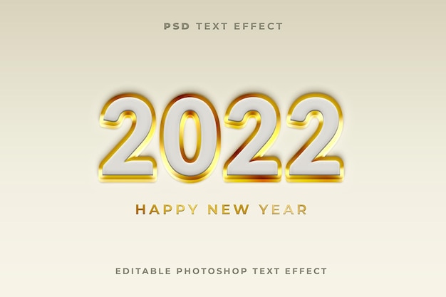 Modelo de efeito de texto 3D 2022 com cor dourada