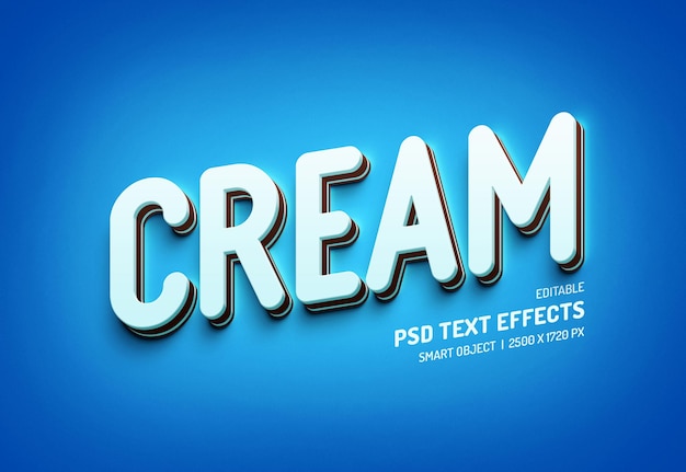 PSD modelo de efeito de texto 3d creme