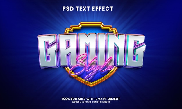 PSD modelo de efeito de texto 3d de estilo de jogo colorido com escudo