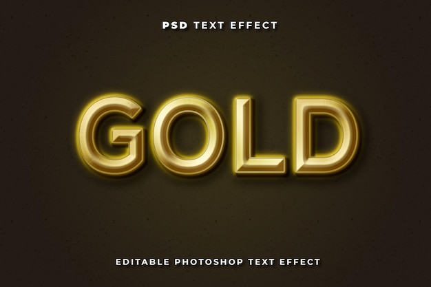 Modelo de efeito de texto 3D dourado com fundo escuro