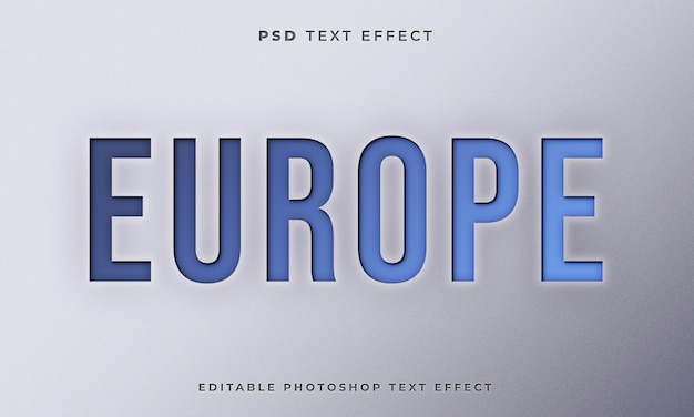 Modelo de efeito de texto 3d europa com cor azul