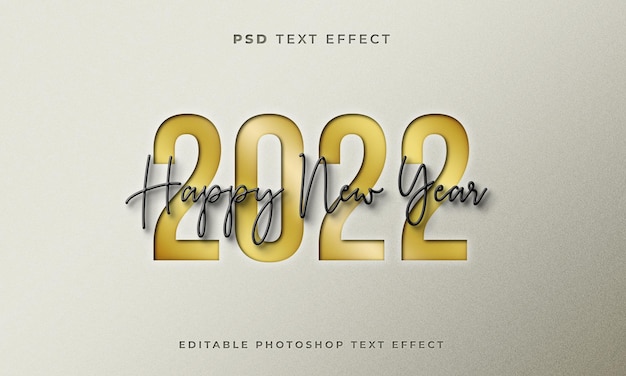 Modelo de efeito de texto 3D feliz ano novo 2022