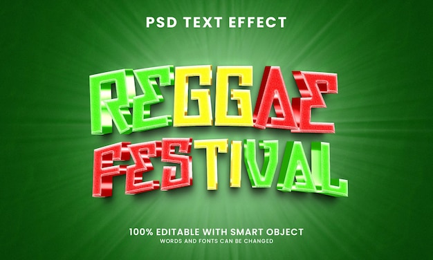 Modelo de efeito de texto 3d festival de reggae