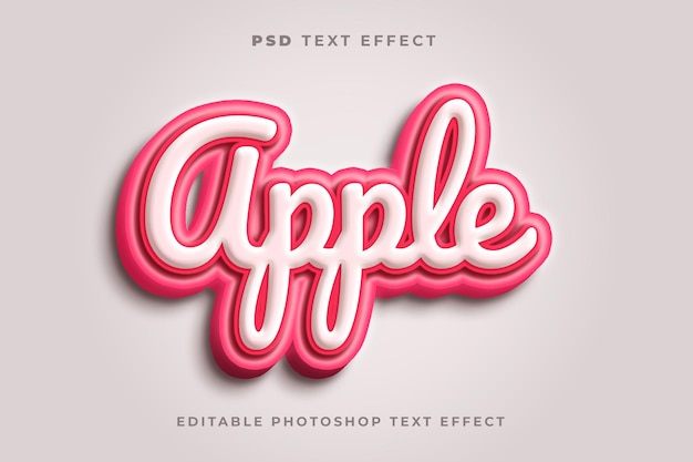 Modelo de efeito de texto 3D maçã com cor vermelha