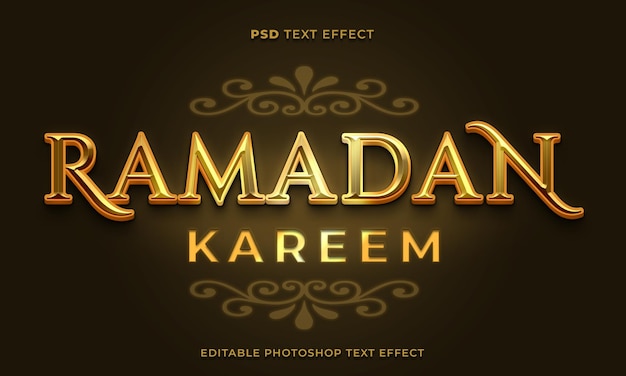 Modelo de efeito de texto 3d ramadan kareem com cor dourada