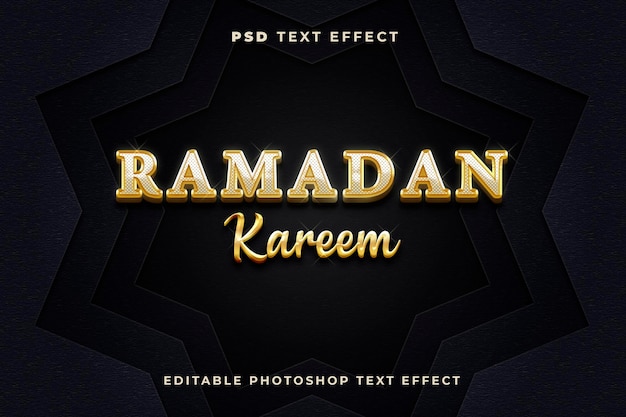 Modelo de efeito de texto 3d ramadan kareem com efeito dourado