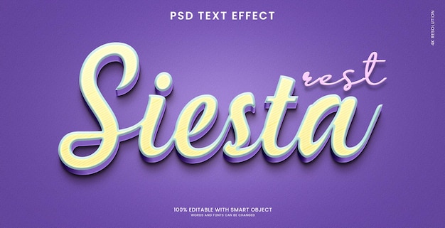 PSD modelo de efeito de texto 3d siesta