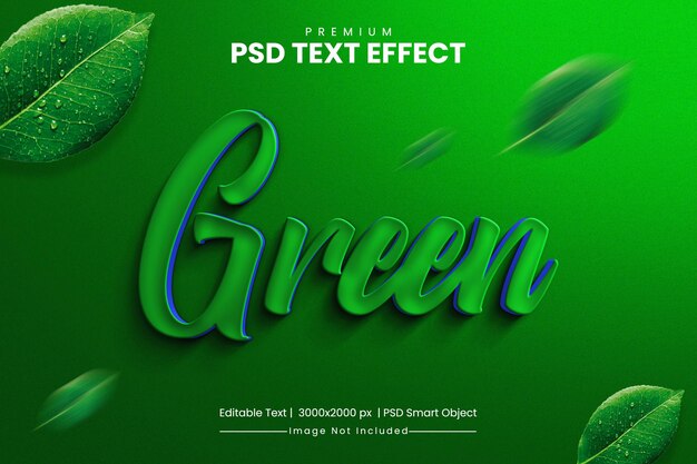 PSD modelo de efeito de texto 3d verde