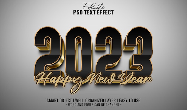 modelo de efeito de texto de ano novo editável 3d 2023