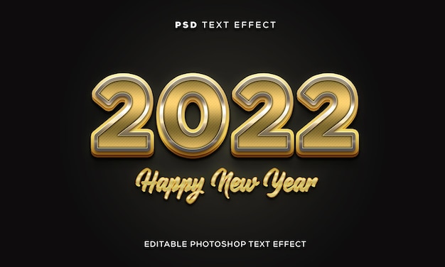 Modelo de efeito de texto de feliz ano novo 3D com cor dourada