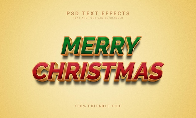 Modelo de efeito de texto de feliz natal editável em 3d