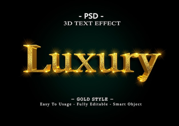 Modelo de efeito de texto de luxo 3d ouro