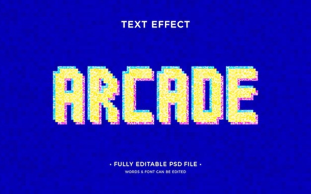 Modelo de efeito de texto de pixel de arcade de design plano