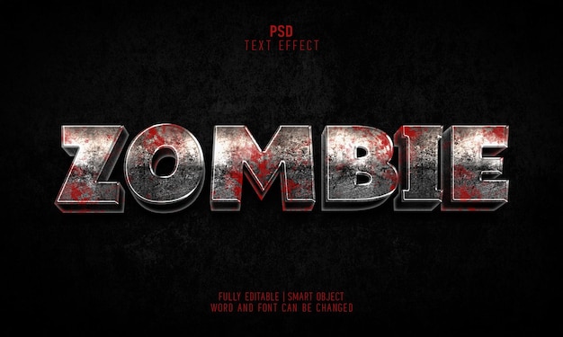 PSD modelo de efeito de texto de tema de halloween 3d zumbi