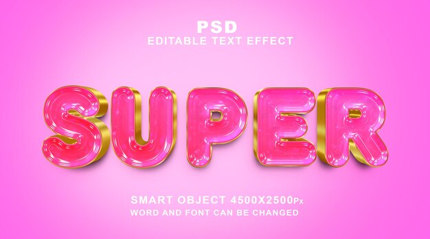 PSD modelo de efeito de texto do photoshop super 3d editável com fundo bonito